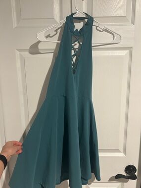 Express Teal Halter Mini Dress with Lattice Back